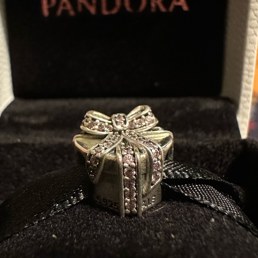 Pandora Silver Gift Box Charm with Purple  Crystals
